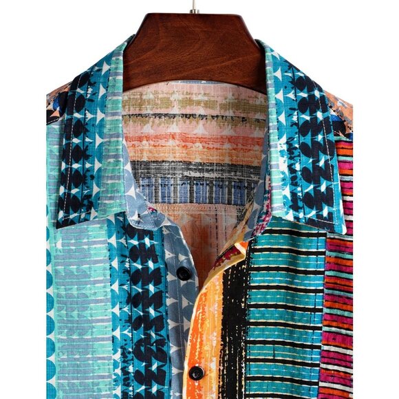 Men Multicolor Short Sleeve Button Up Casual Beach Shirt Lightweight Summer - Picture 3 of 6